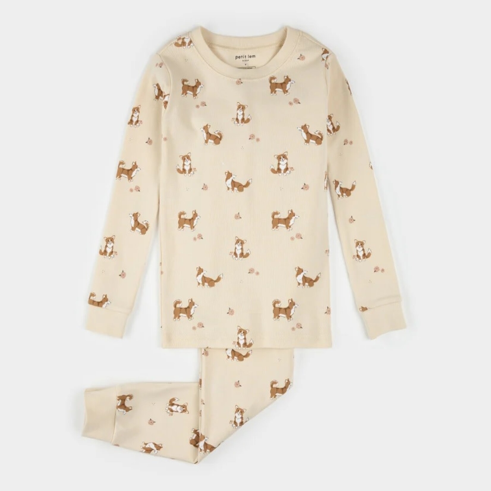 Petit Lem  PETIT LEM - Off-white corgi print pajama set
