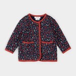 Petit Lem PETIT LEM - Cardigan matelassé bleu marine à imprimé floral coquelicot