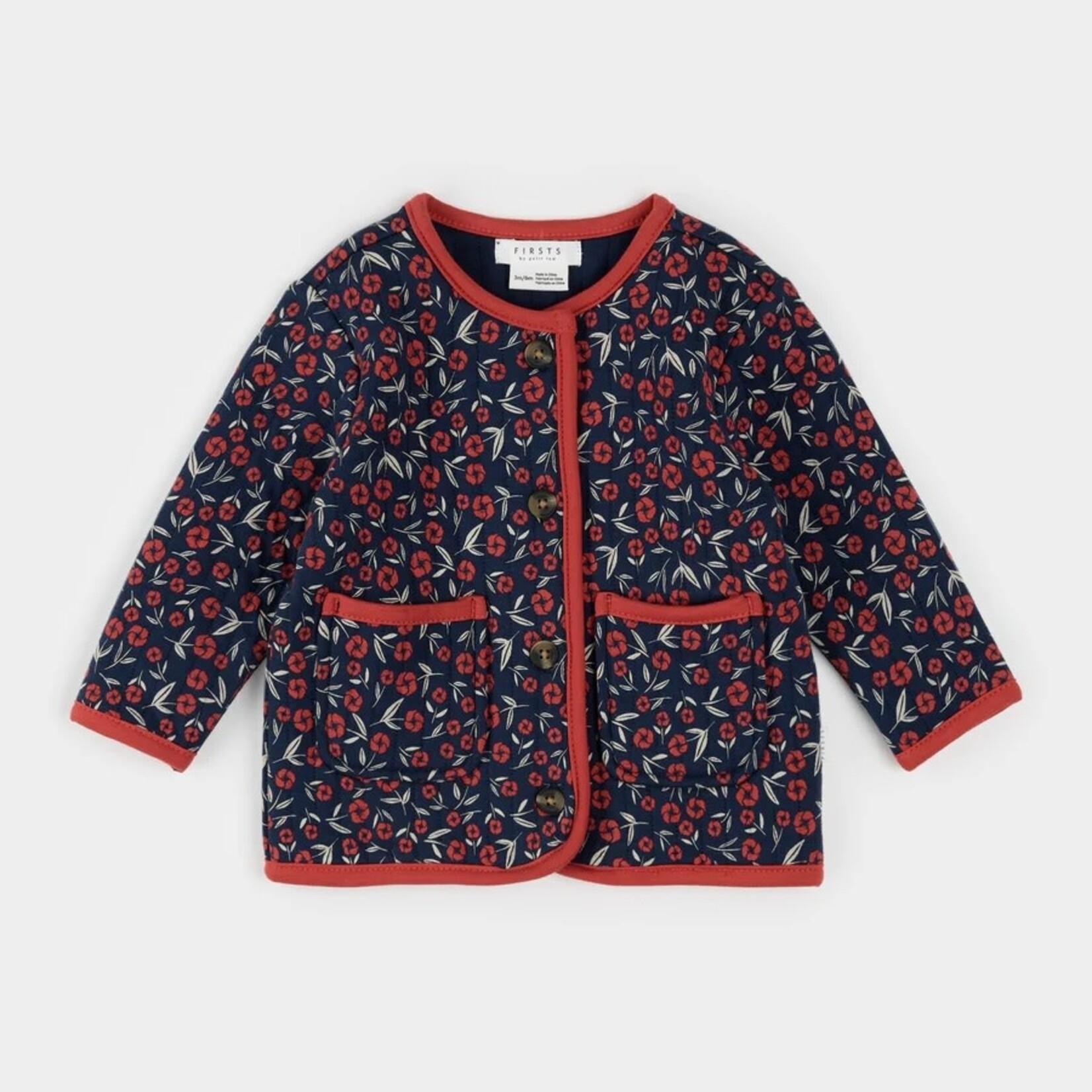 Petit Lem PETIT LEM - Navy blue quilted cardigan with poppy floral print