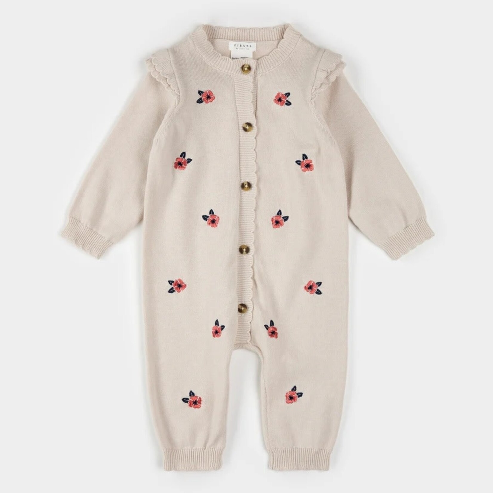 Petit Lem PETIT LEM - Beige knit jumpsuit with poppy print