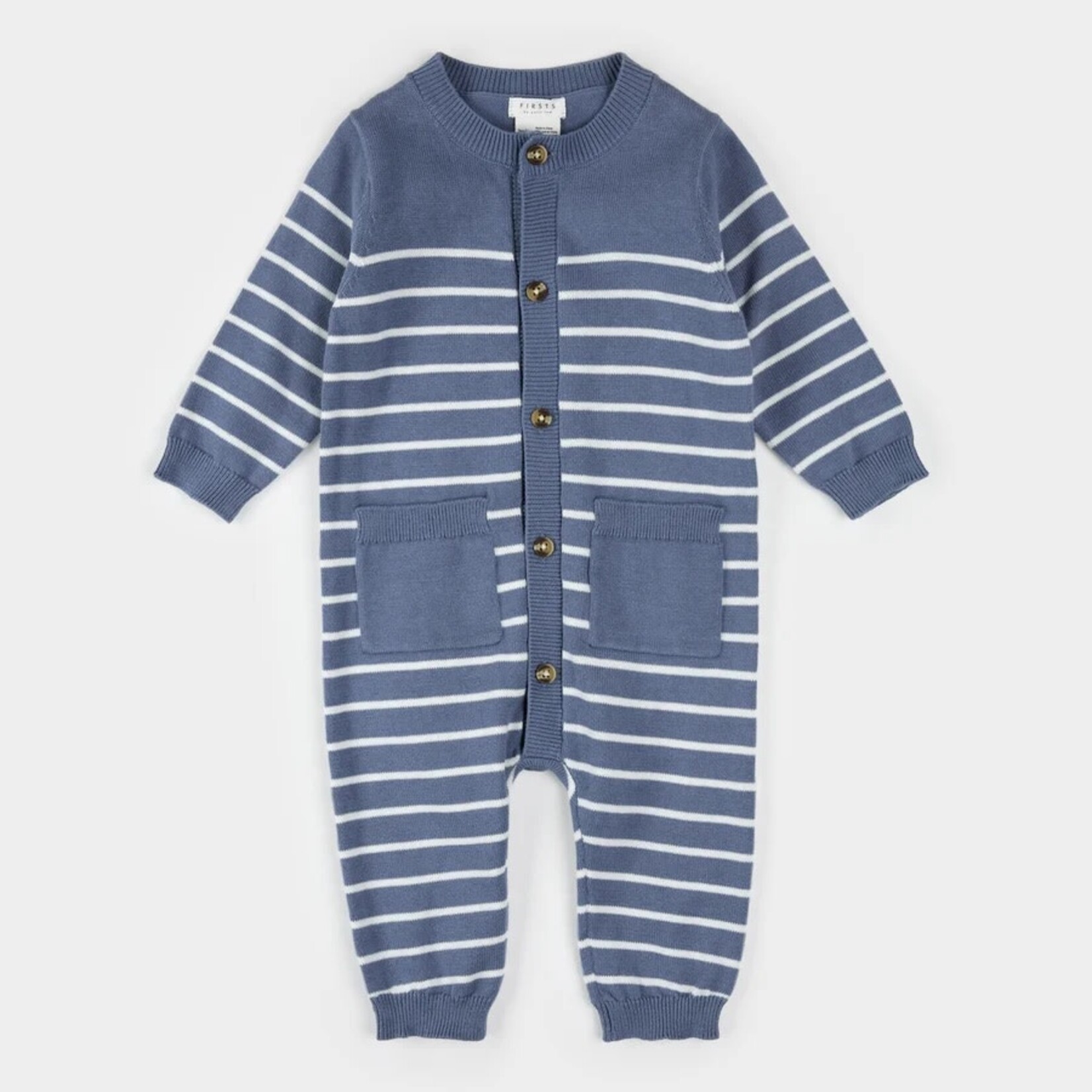 Petit Lem PETIT LEM - Denim blue striped knit jumpsuit