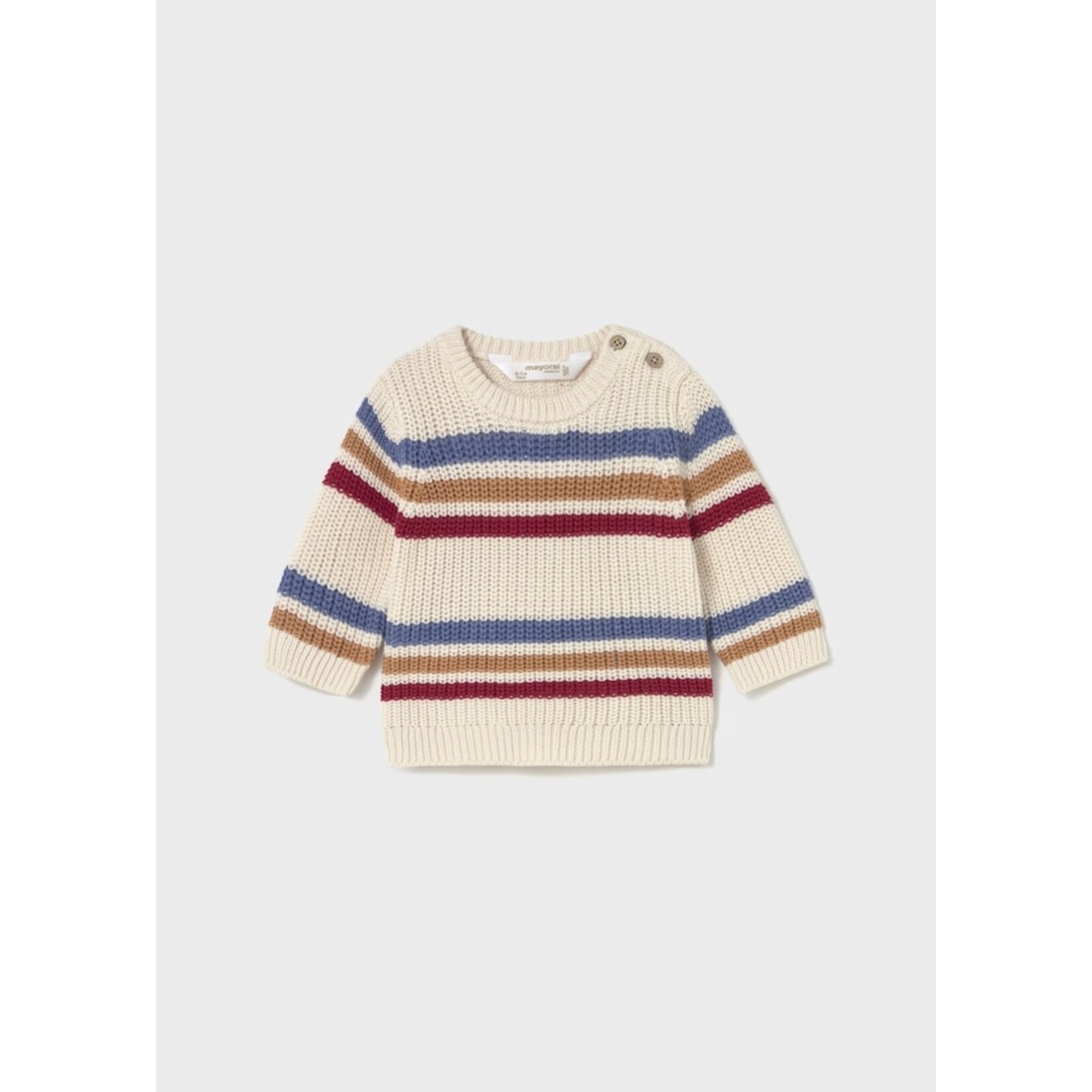 Mayoral MAYORAL - Knit Long Sleeved Sweater with Blue, Orange and Red Stripes
