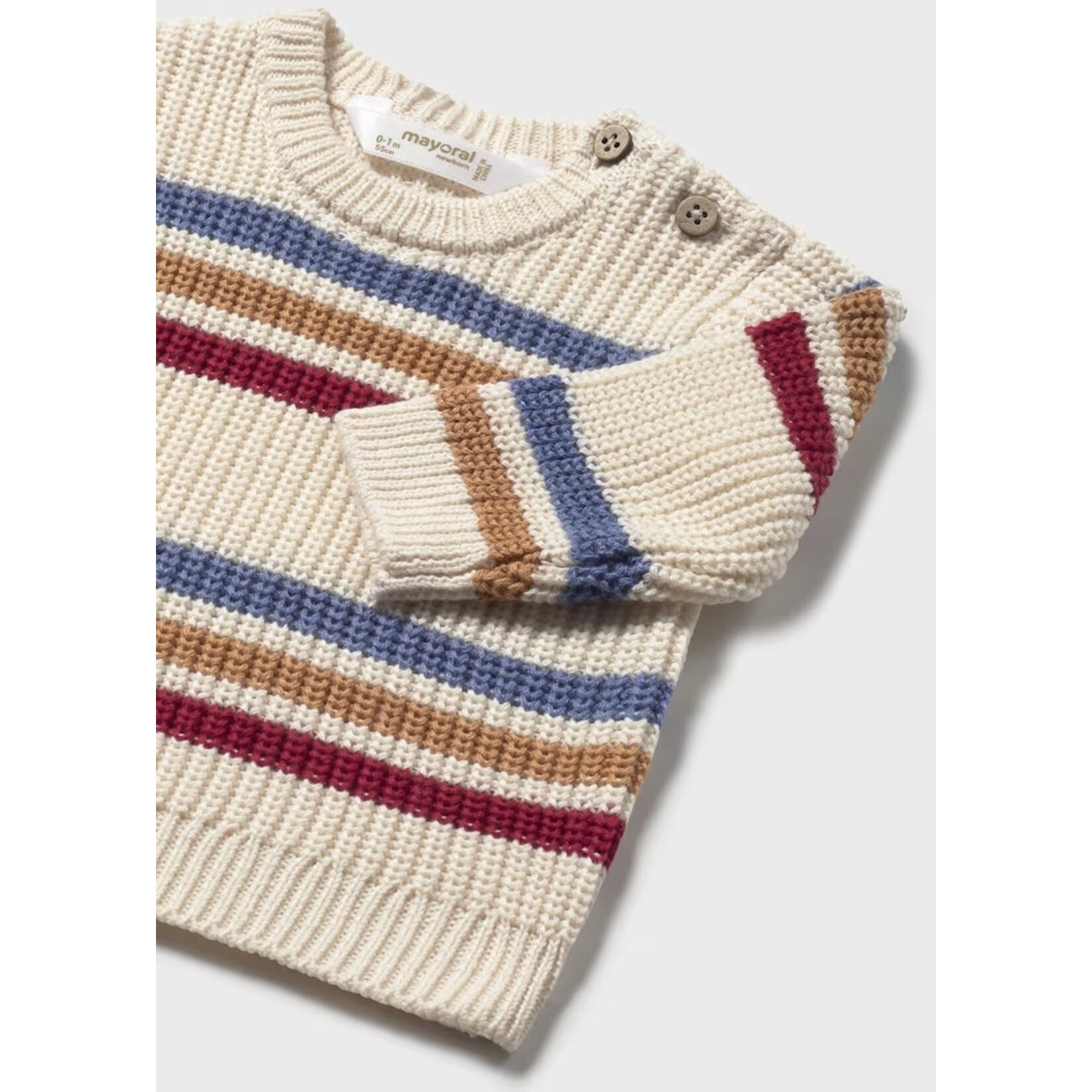 Mayoral MAYORAL - Knit Long Sleeved Sweater with Blue, Orange and Red Stripes