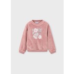 Mayoral MAYORAL - Pink faux fur pullover style sweater with flower embroidery