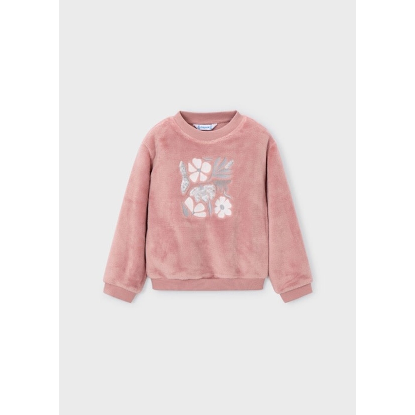Mayoral MAYORAL - Chandail style pull rose fausse fourrue avec broderie de fleurs