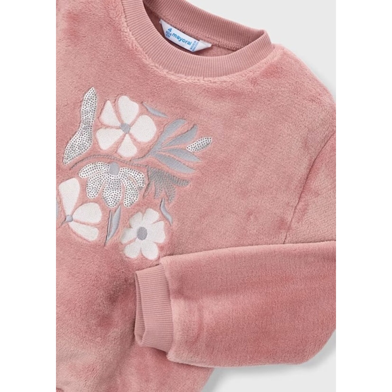 Mayoral MAYORAL - Chandail style pull rose fausse fourrue avec broderie de fleurs