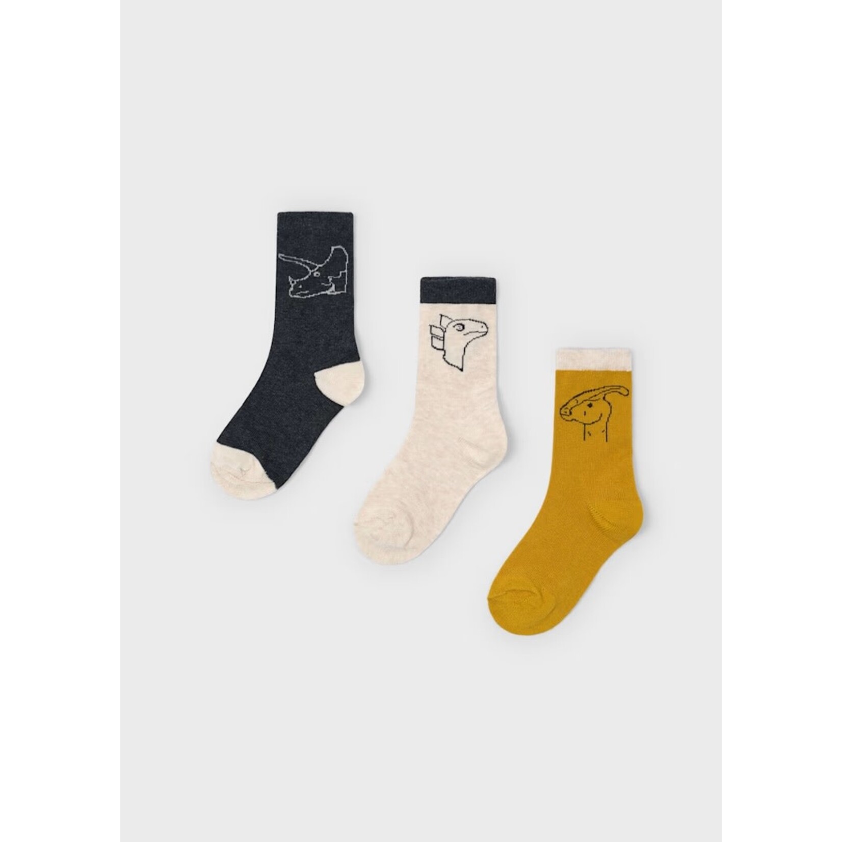 Mayoral MAYORAL - Pack of 3 pairs of dinosaur socks 'Dark Grey/Beige/Mustard Yellow'