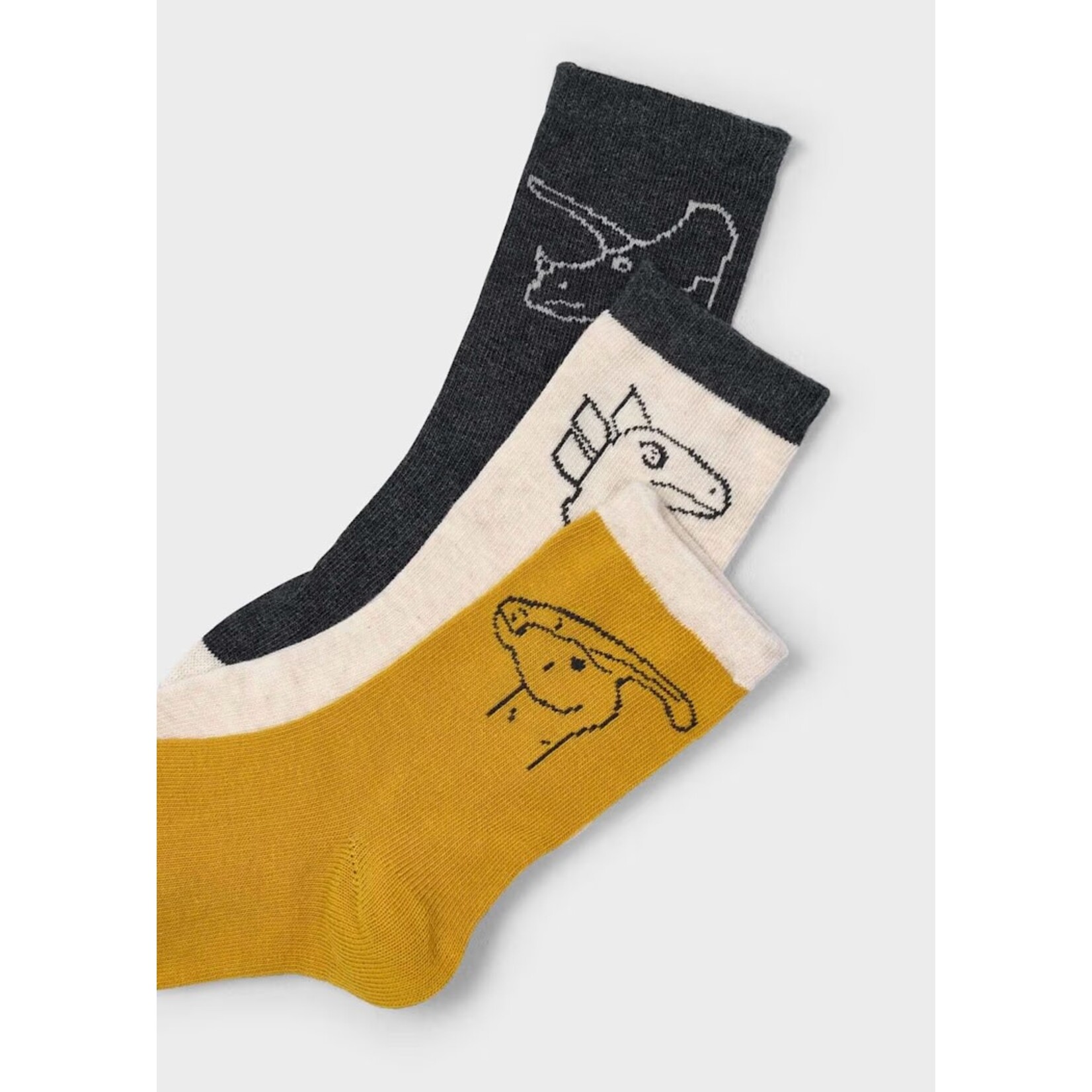 Mayoral MAYORAL - Lot de 3 paires de chaussettes dinosaures 'Gris foncé/Beige/Jaune Moutarde'