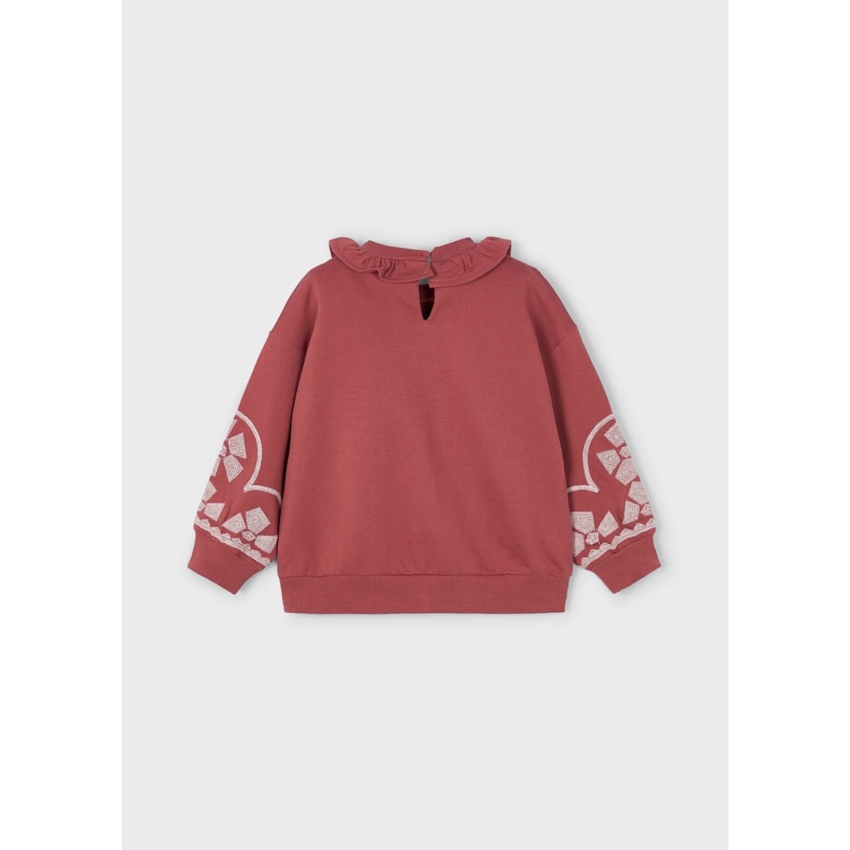 Mayoral MAYORAL - Terracotta orange sweater with ruffled collar and embroidery on the sleeves