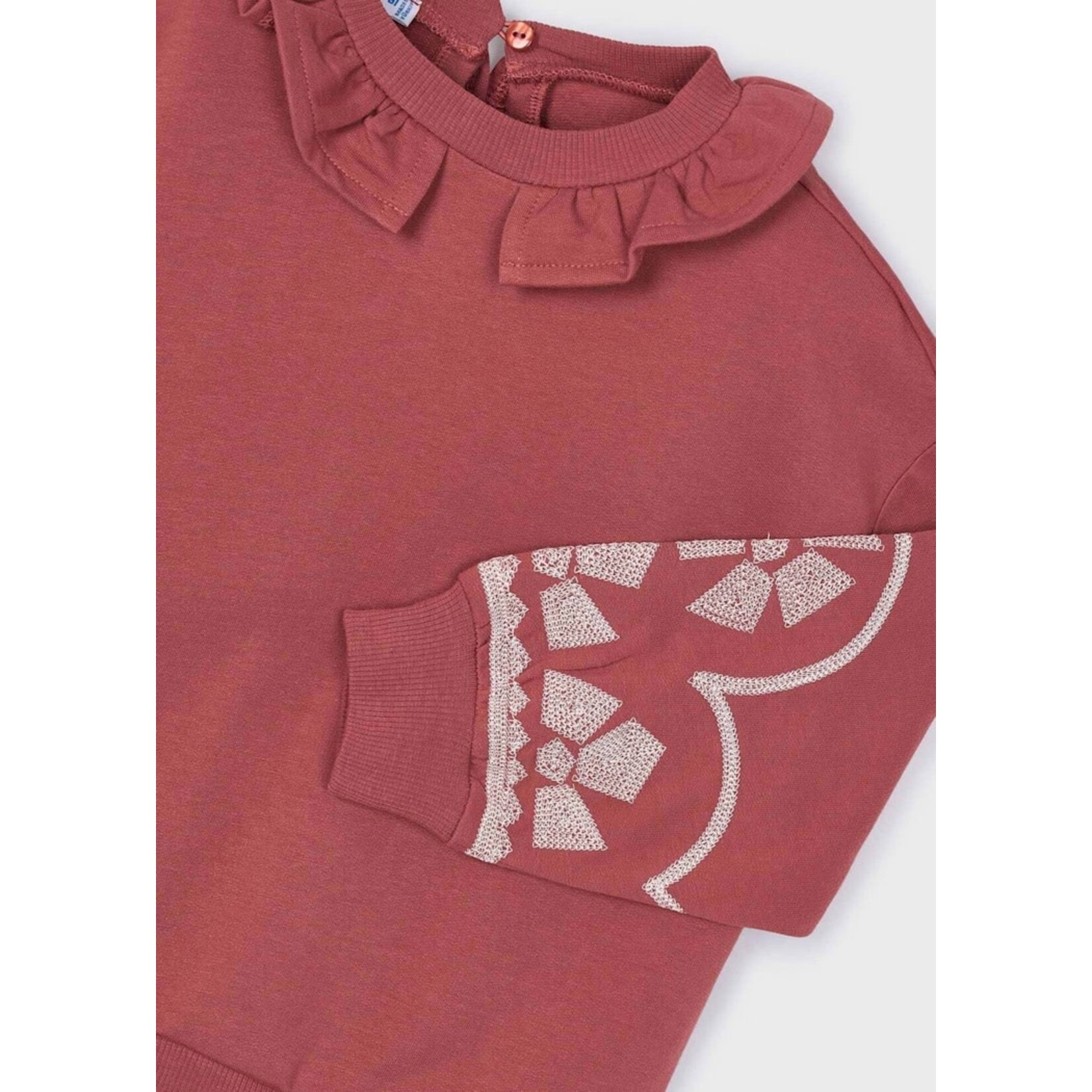 Mayoral MAYORAL - Terracotta orange sweater with ruffled collar and embroidery on the sleeves