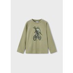 Mayoral MAYORAL - Pistachio green t-shirt with dinosaur on bicycle print