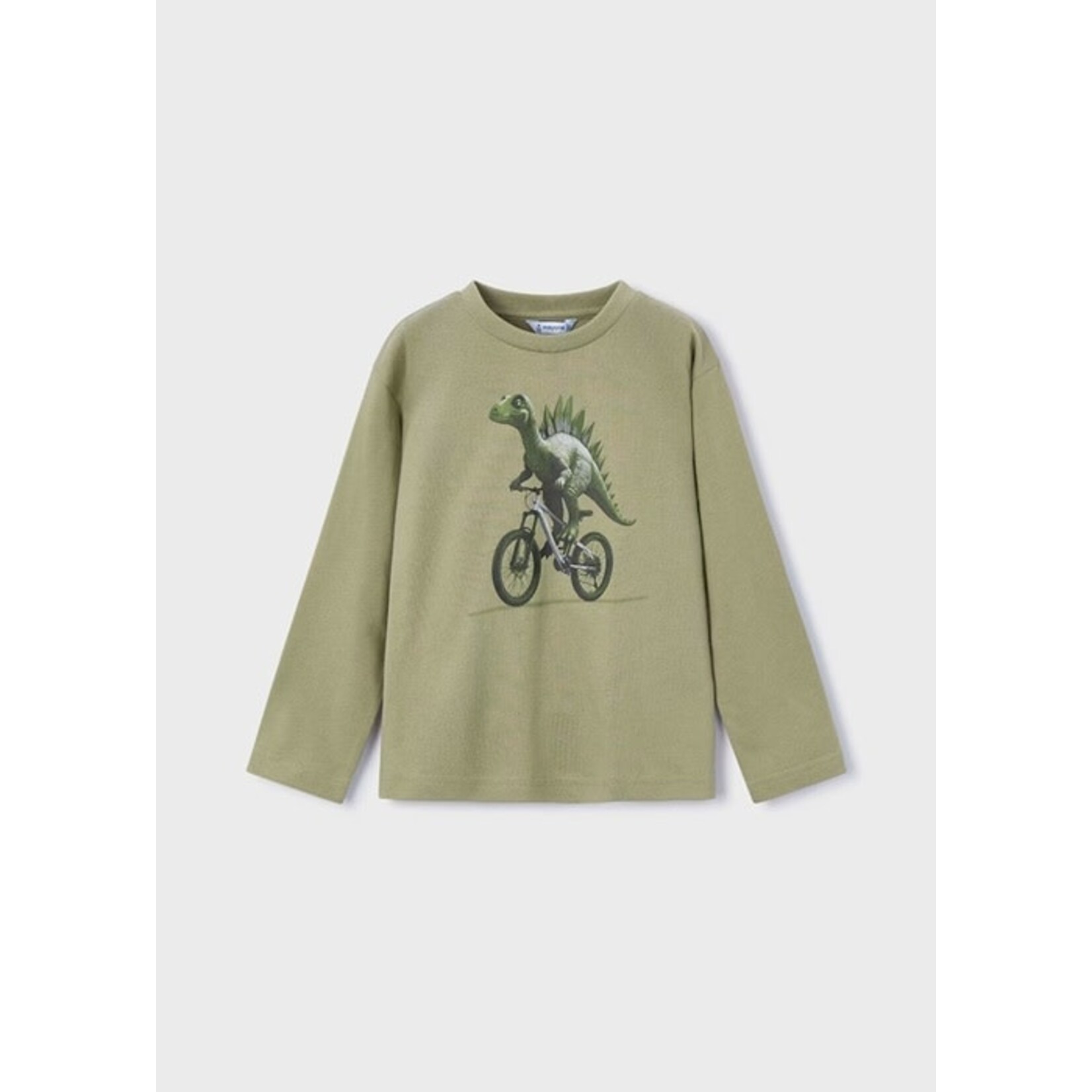 Mayoral MAYORAL - T-shirt vert pistache avec imprimé de dinosaure sur bicyclette