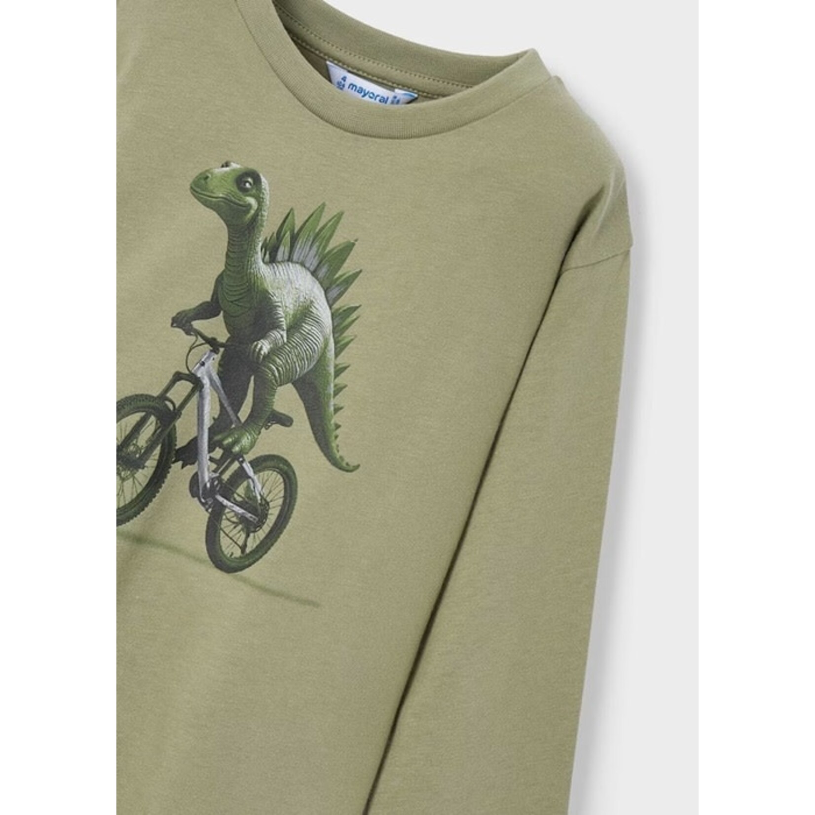 Mayoral MAYORAL - T-shirt vert pistache avec imprimé de dinosaure sur bicyclette