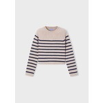 Mayoral MAYORAL - Beige long-sleeved knitted sweater with navy blue stripes