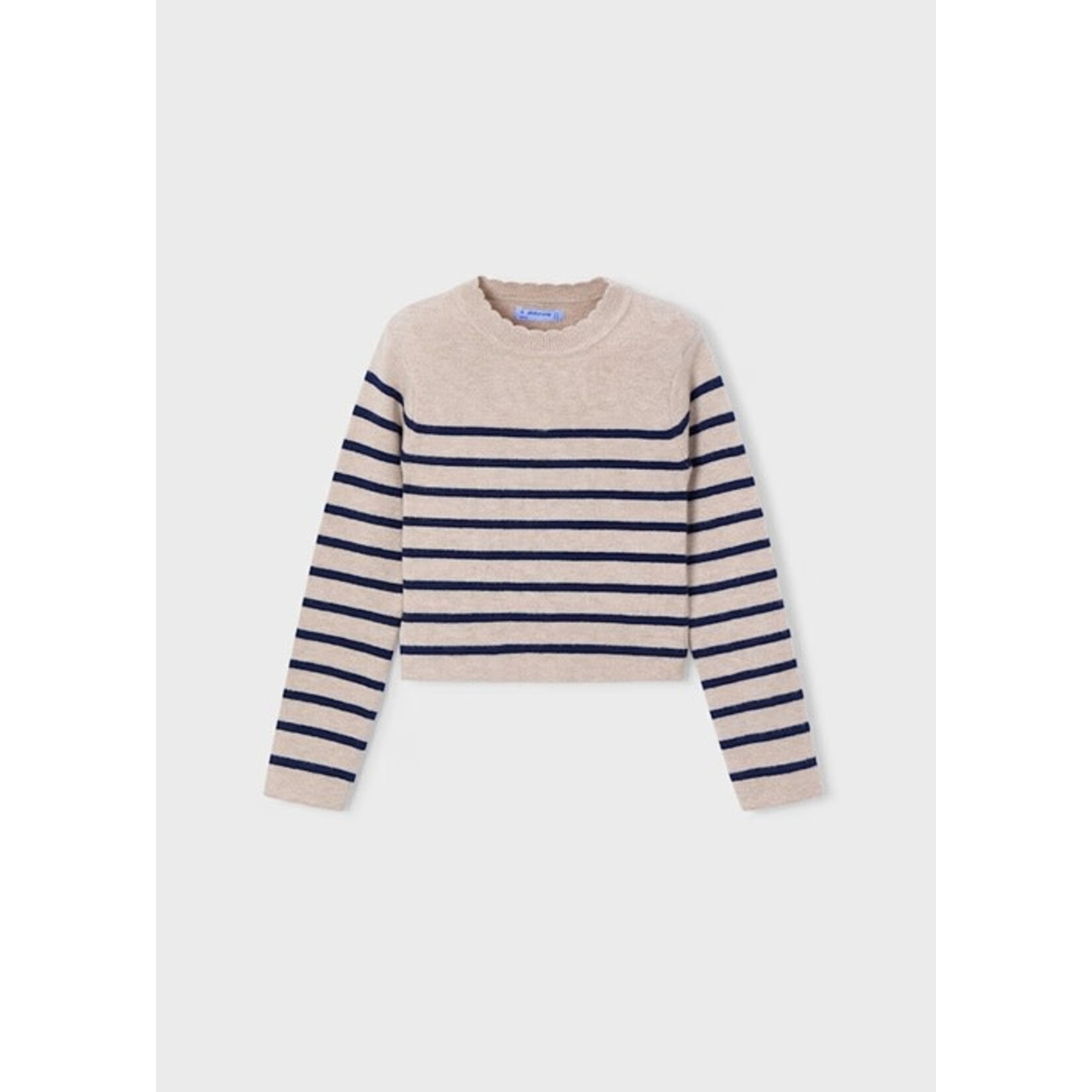 Mayoral MAYORAL - Chandail à manches longues en tricot beige à rayures bleu marine