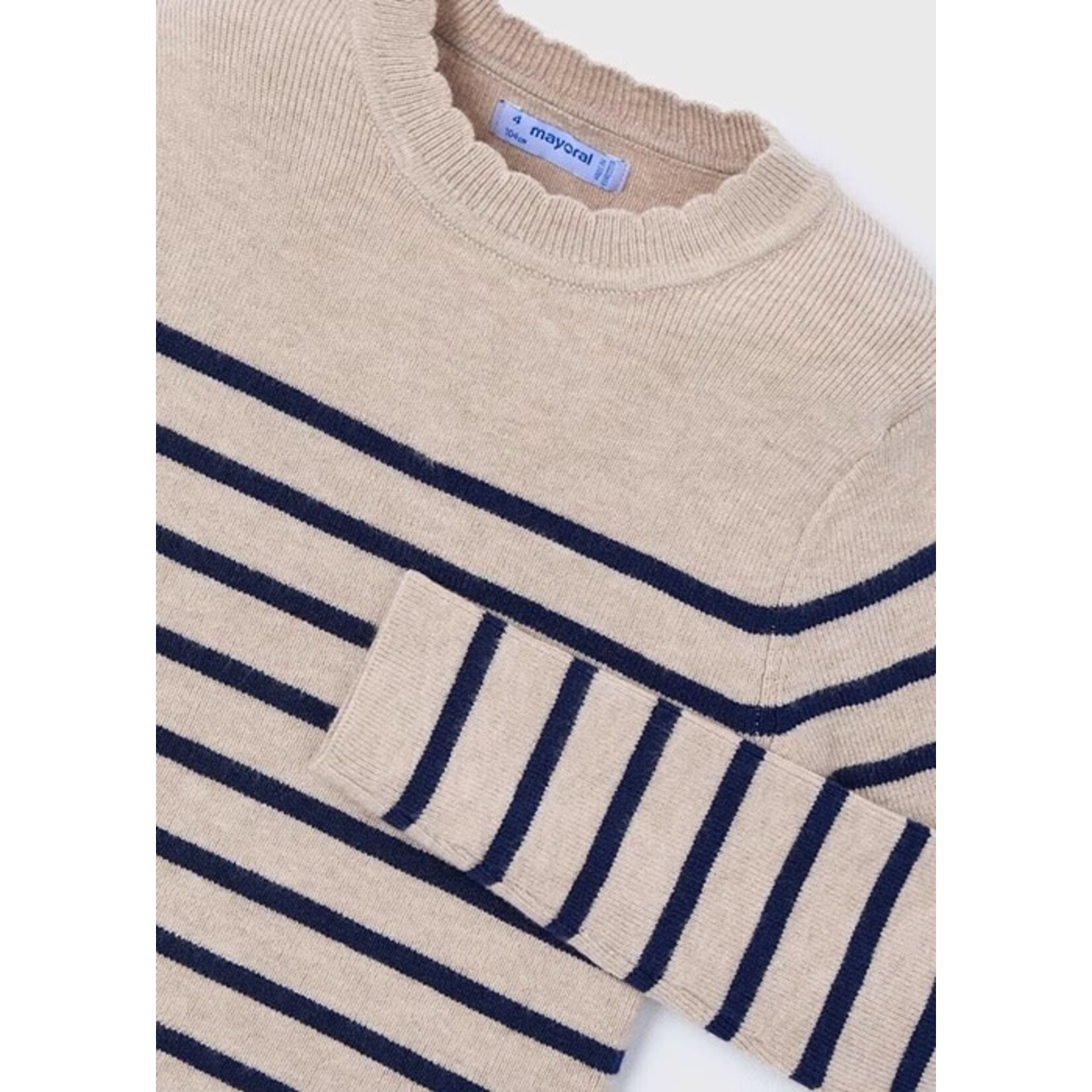 Mayoral MAYORAL - Chandail à manches longues en tricot beige à rayures bleu marine