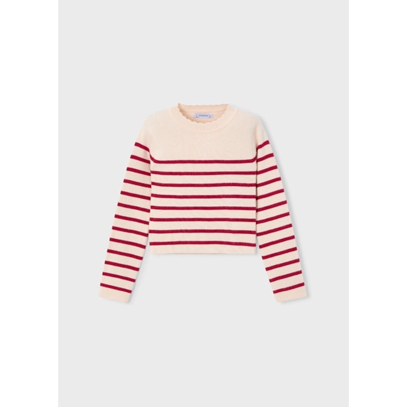 Mayoral MAYORAL - Chandail à manches longues en tricot blanc crème à rayures rouges