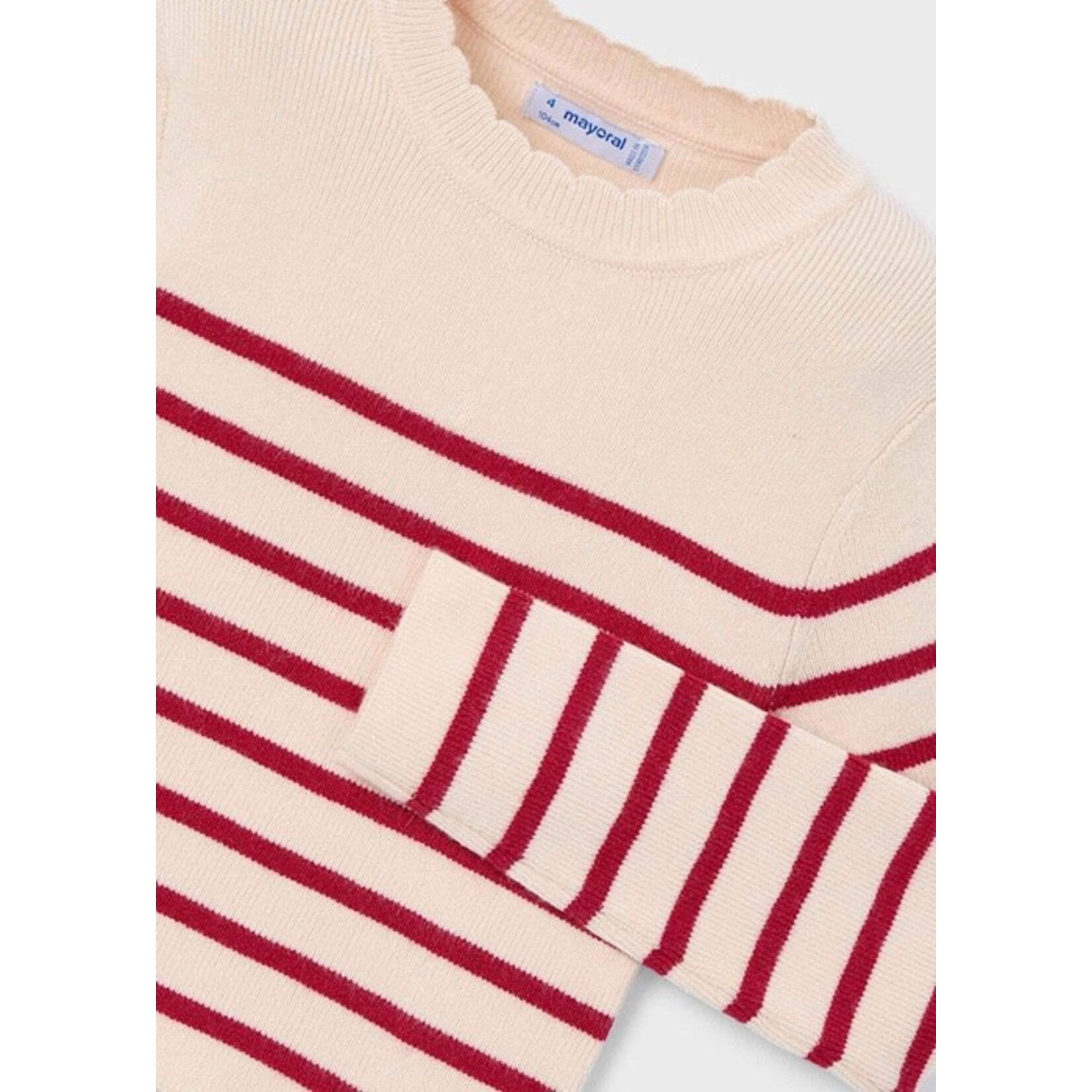 Mayoral MAYORAL - Chandail à manches longues en tricot blanc crème à rayures rouges