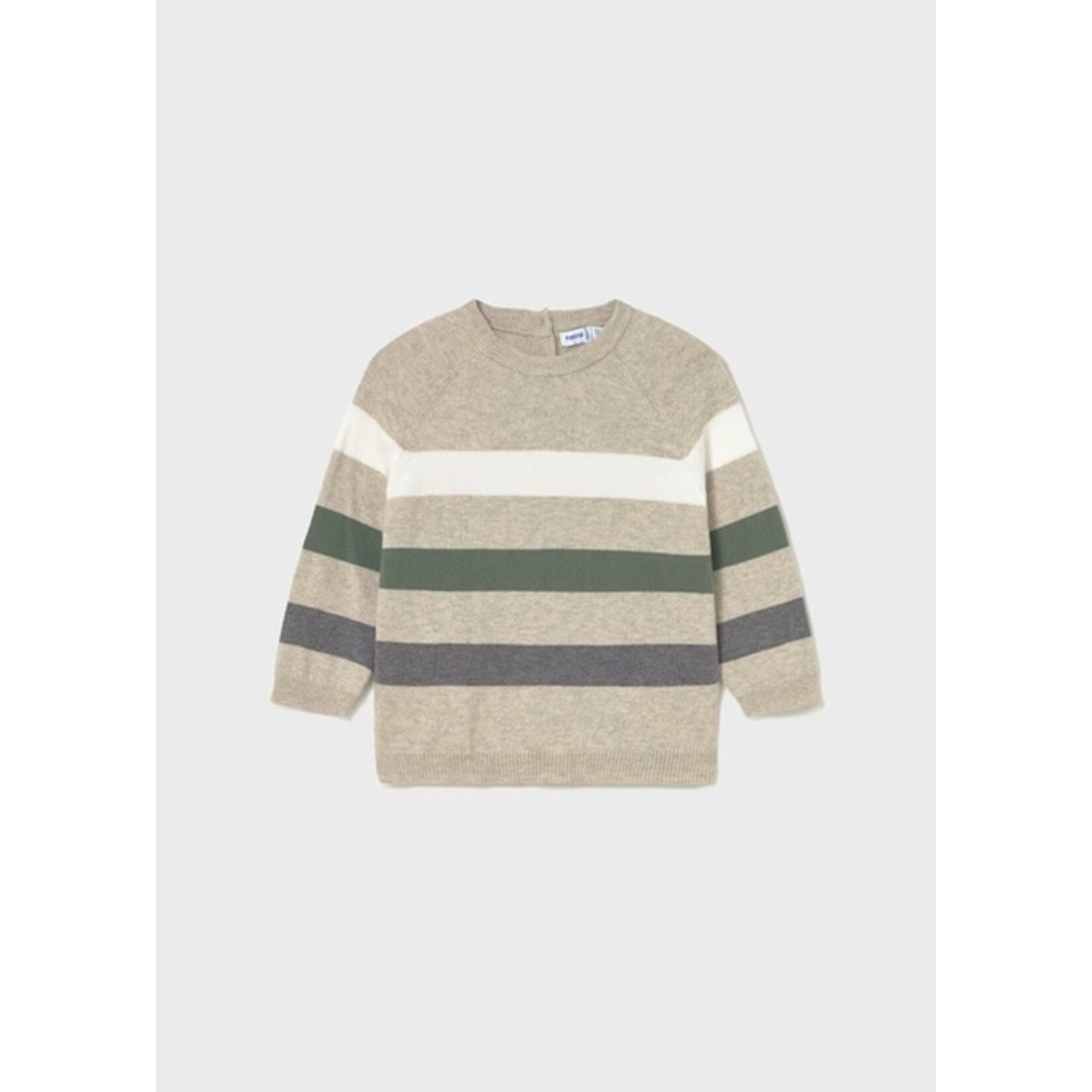 Mayoral MAYORAL - Long sleeve lightweight knit sweater in heather beige with white, green and gray blocks