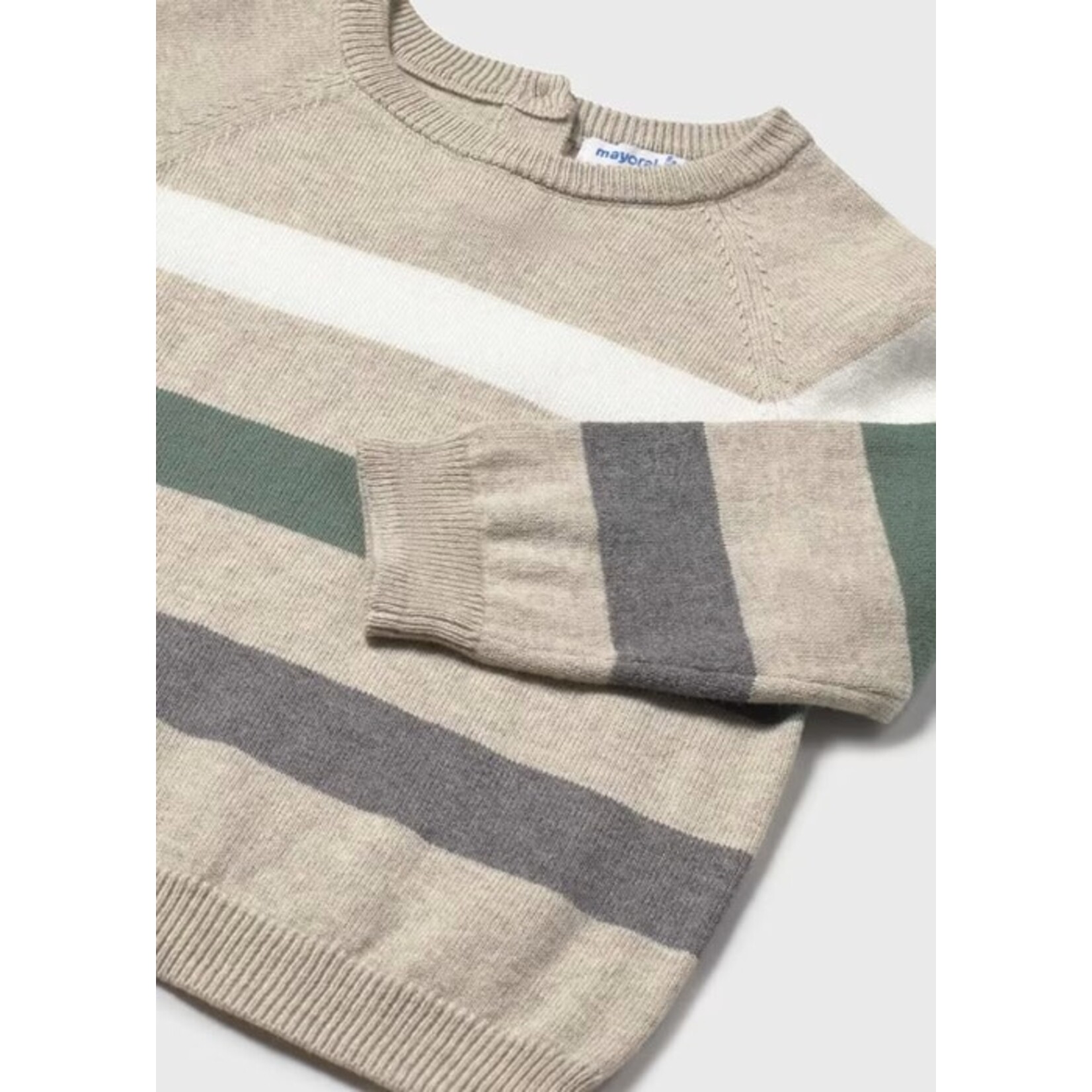 Mayoral MAYORAL - Long sleeve lightweight knit sweater in heather beige with white, green and gray blocks