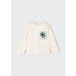 Mayoral MAYORAL -  T-shirt à manches longues blanc crème avec poche broderie de fleur