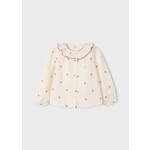 Mayoral MAYORAL - Chemisier blanc crème à col claudine avec petits motifs rouge
