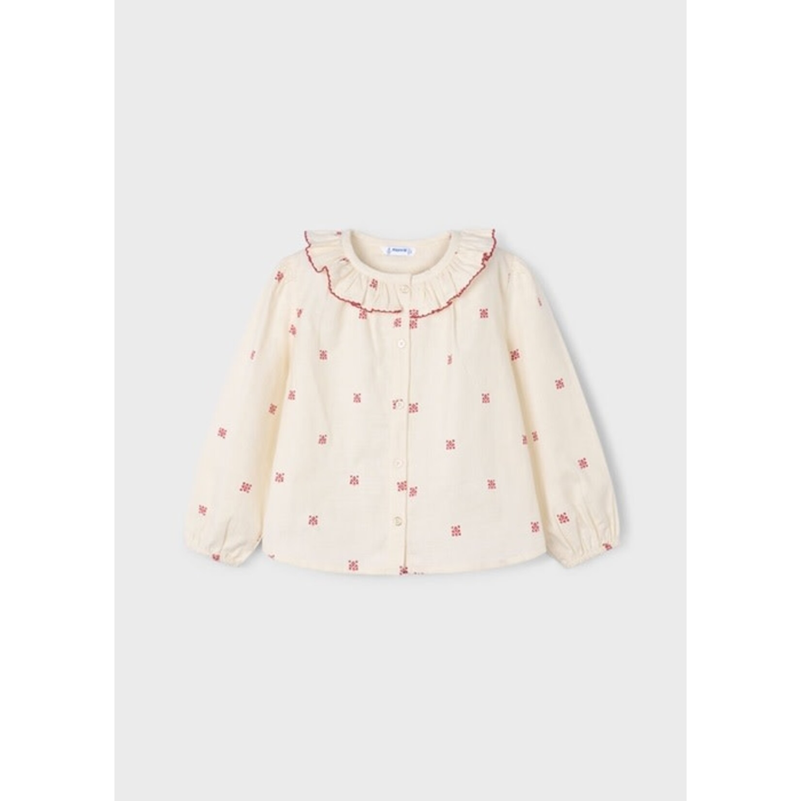 Mayoral MAYORAL - Cream-white blouse with Peter Pan collar and small red patterns