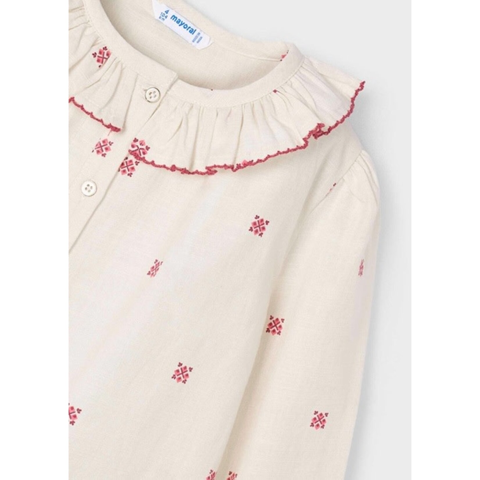 Mayoral MAYORAL - Cream-white blouse with Peter Pan collar and small red patterns