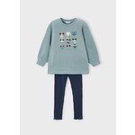 Mayoral MAYORAL - 2-piece set - Grey blue long-sleeved sweater with cat pattern and navy blue leggings