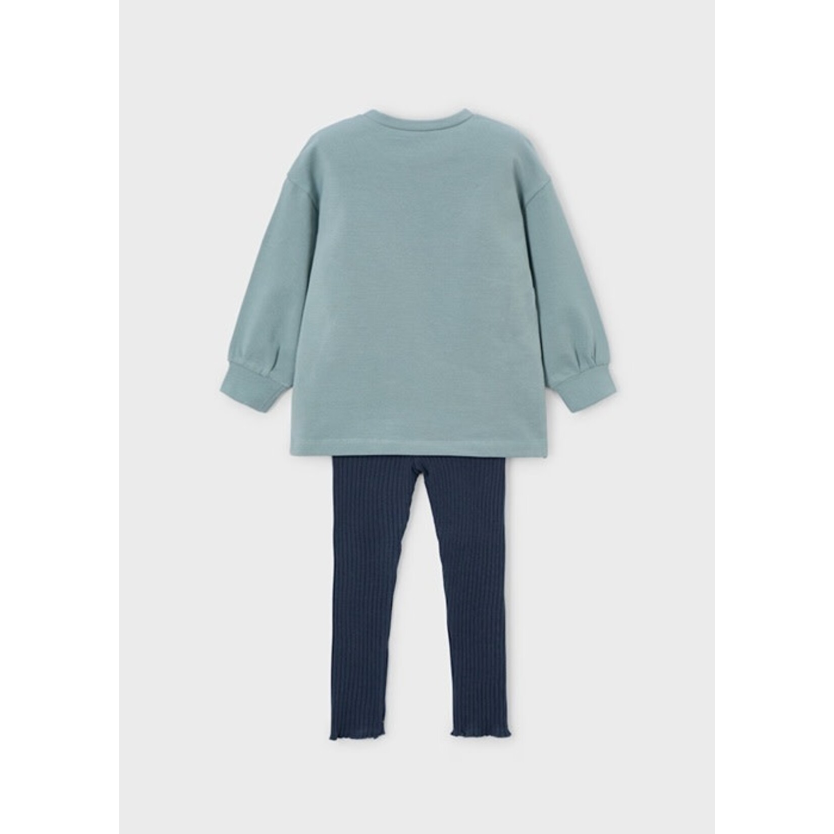 Mayoral MAYORAL - Ensemble 2 pièces - Chandail bleu gris à manches longues avec motif de chats et legging bleu marine côtelé