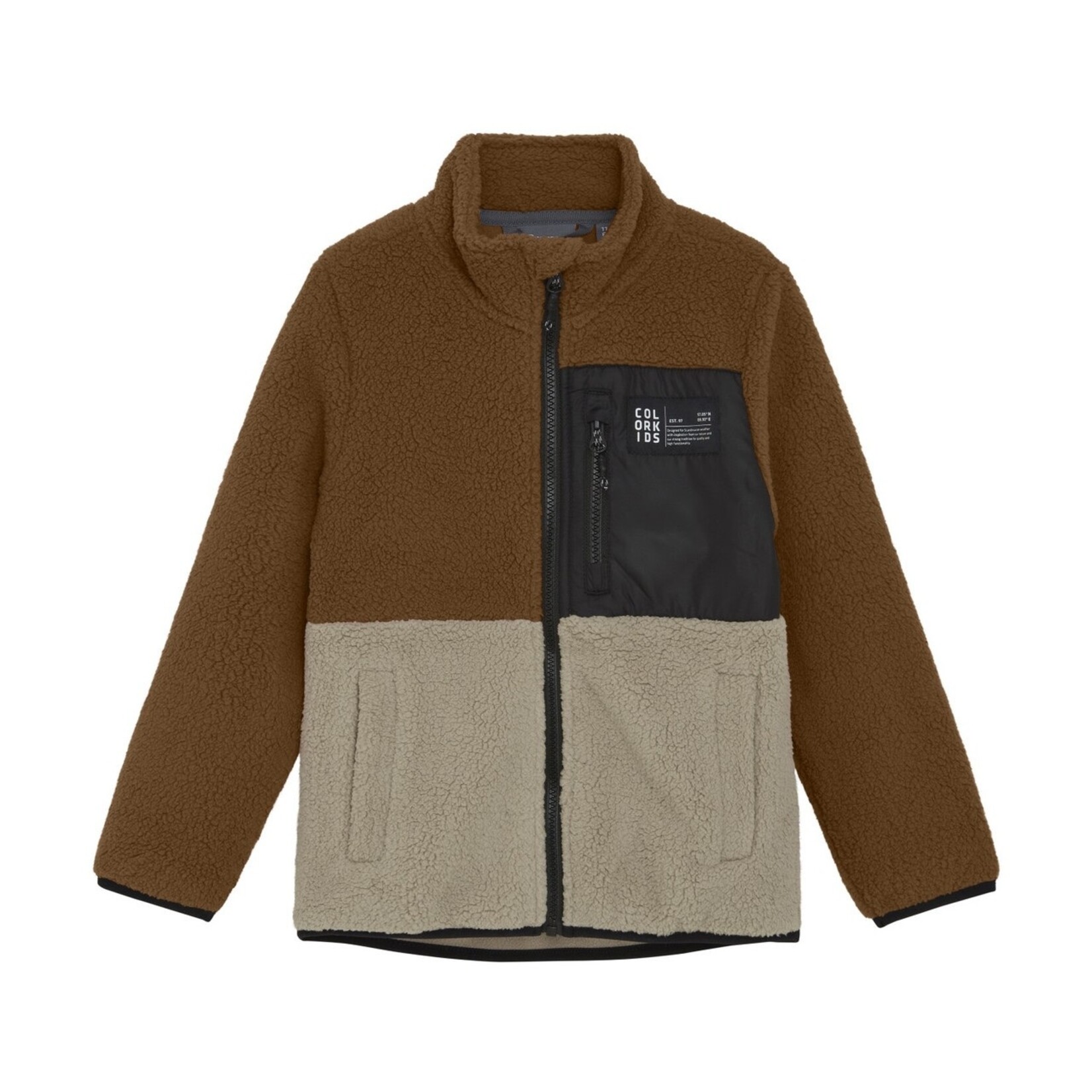 Color Kids COLOR KIDS - Manteau en sherpa mi-saison en colorblock brun, noir et beige