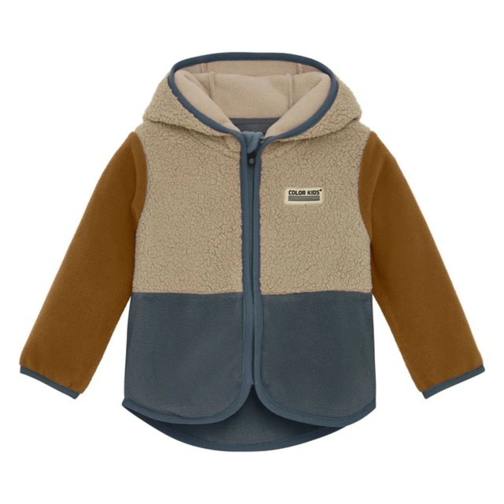Color Kids COLOR KIDS - Mid-season fleece coat in brown, blue and beige colorblock