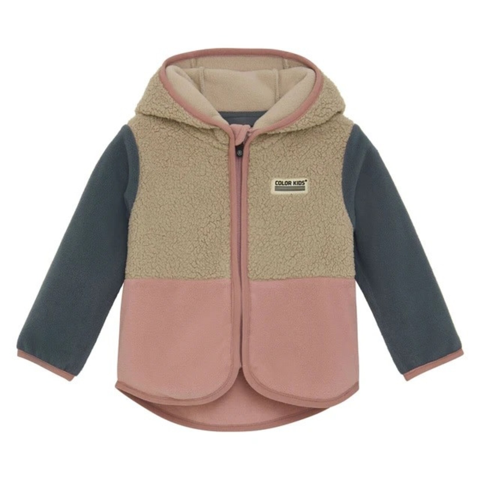 Color Kids COLOR KIDS - Mid-season fleece coat in pink, blue and beige colorblock