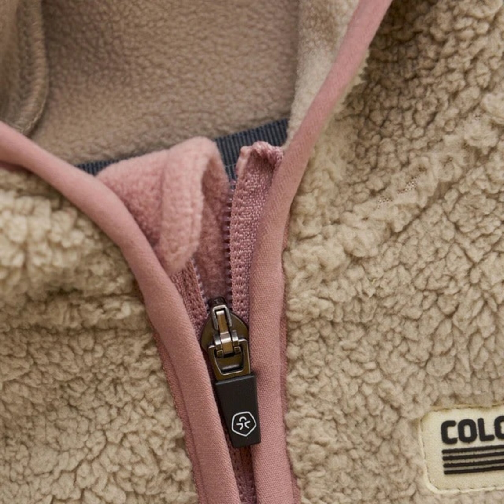 Color Kids COLOR KIDS - Manteau en sherpa mi-saison en colorblock rose, bleu et beige