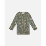 Deux par Deux DEUX PAR DEUX- Green jersey tunic with flower print 'Colchicums in the meadows'