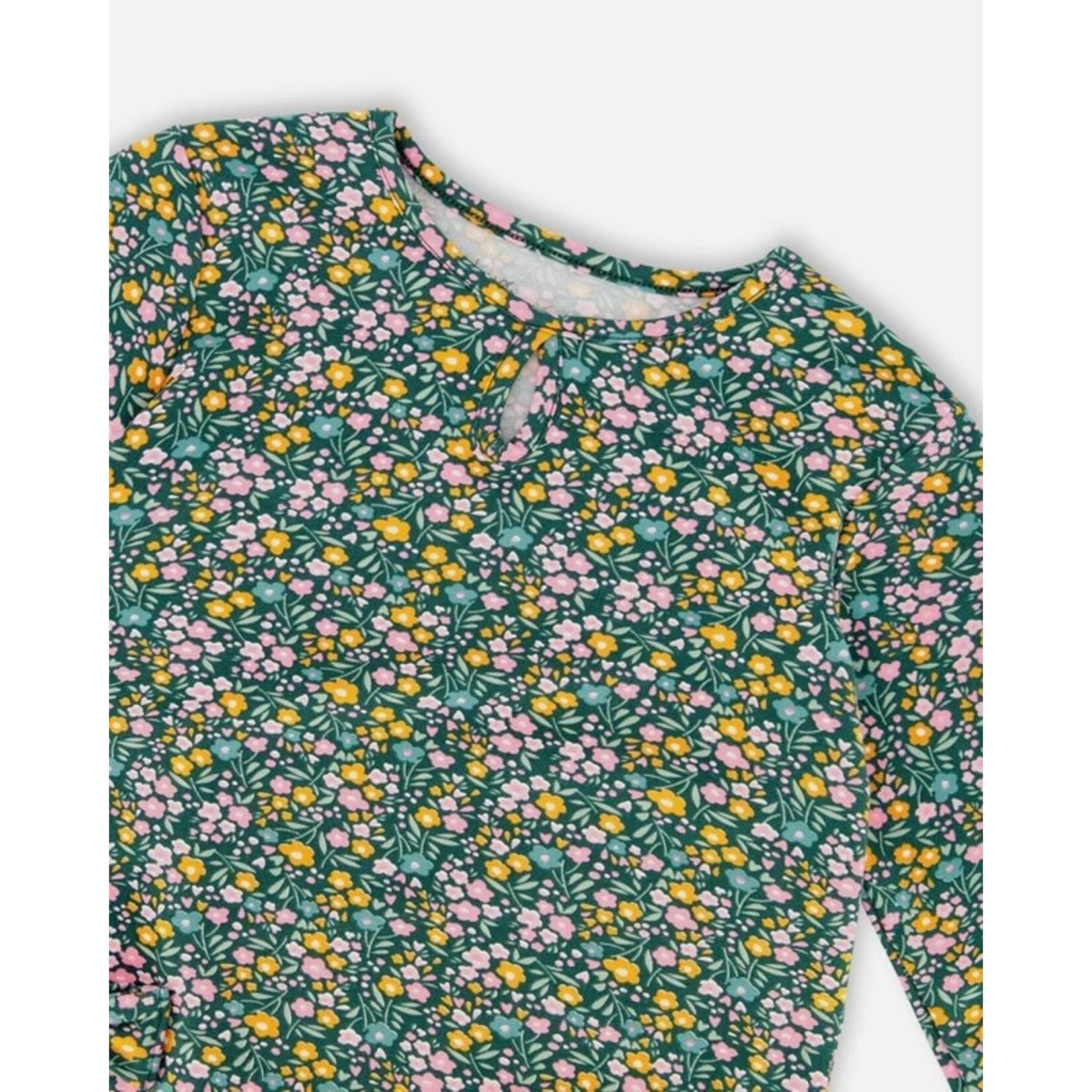 Deux par Deux DEUX PAR DEUX - Green jersey tunic with flower print 'Colchicums in the meadows'