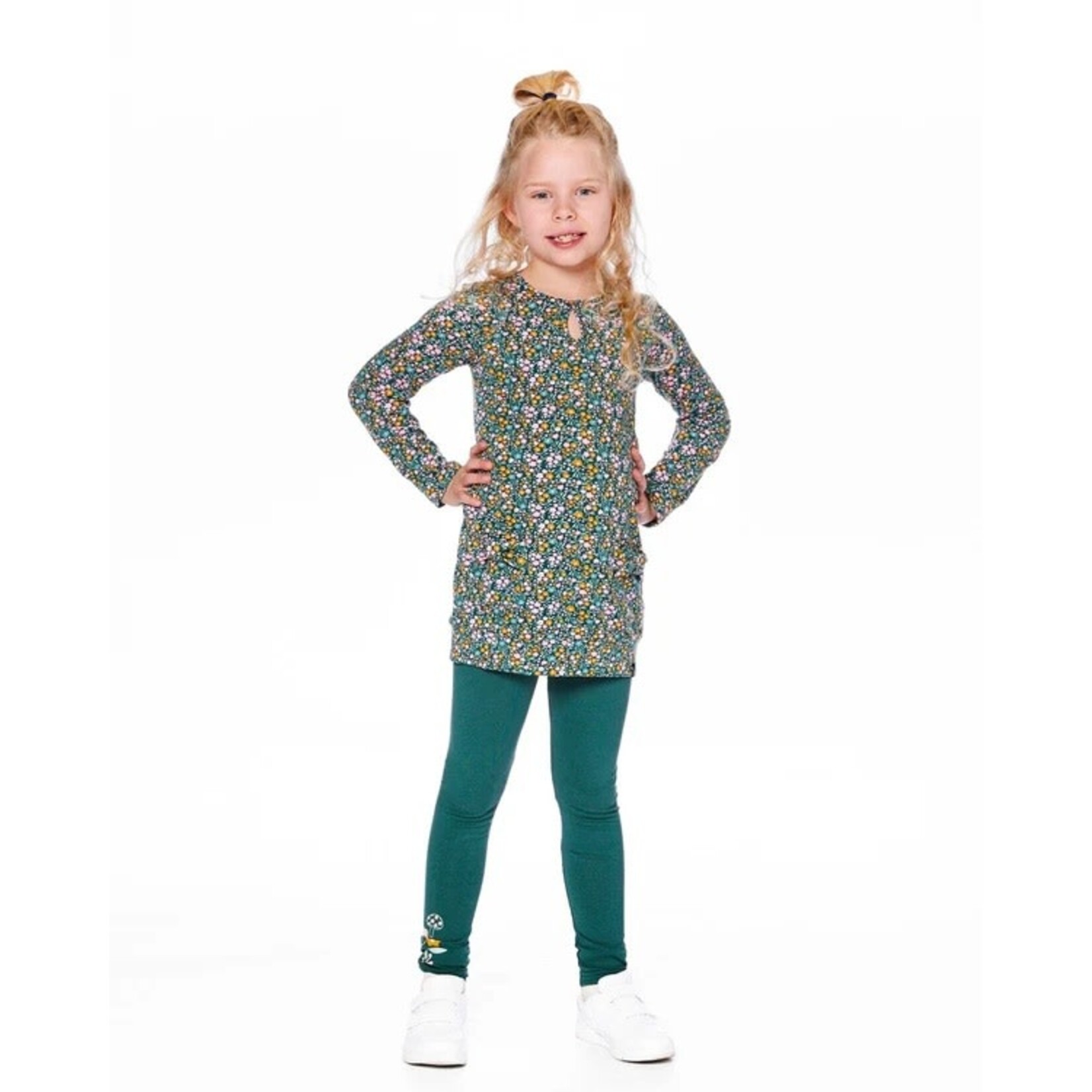 Deux par Deux DEUX PAR DEUX - Green jersey tunic with flower print 'Colchicums in the meadows'