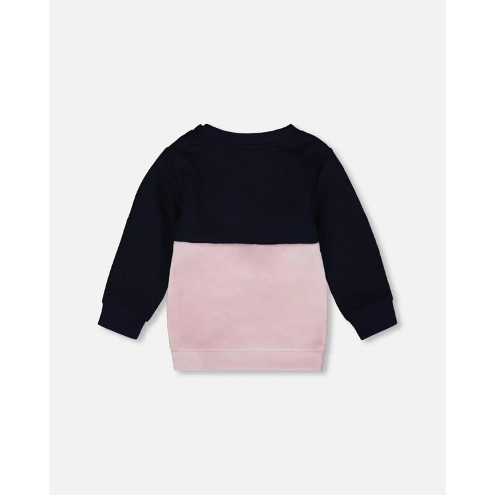 Deux par Deux DEUX PAR DEUX-  Long dark blue two-tone top with 'Chatouille' cat