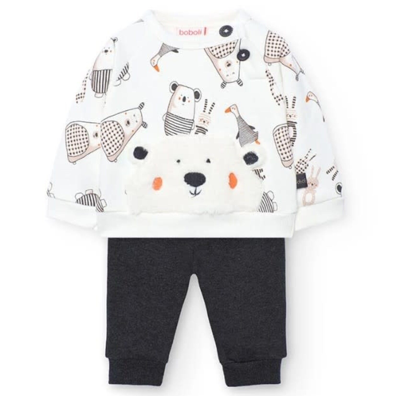 Boboli BOBOLI - Ensemble bébé tricot blanc et pantalon gris foncé