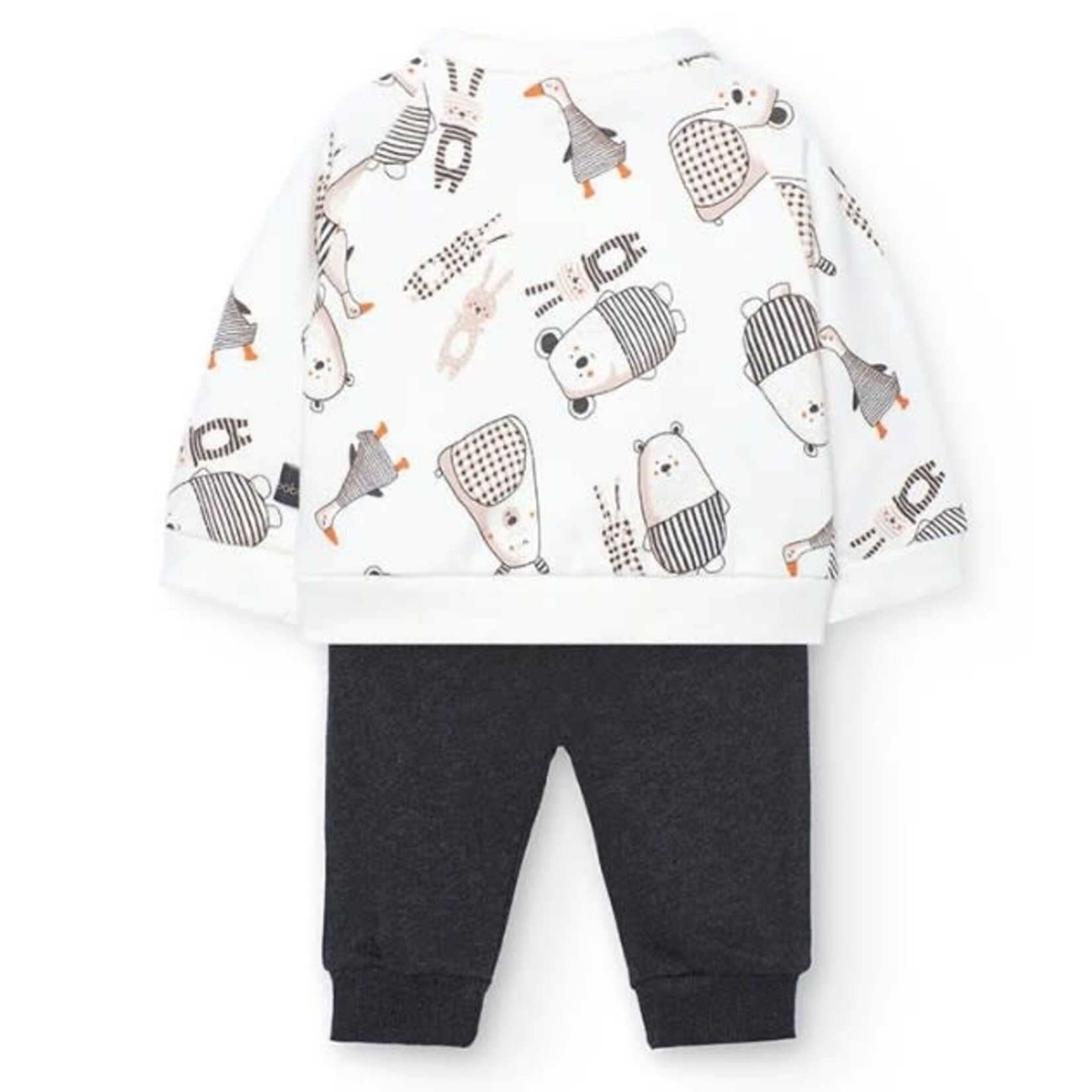 Boboli BOBOLI - White knitted baby set and dark gray pants