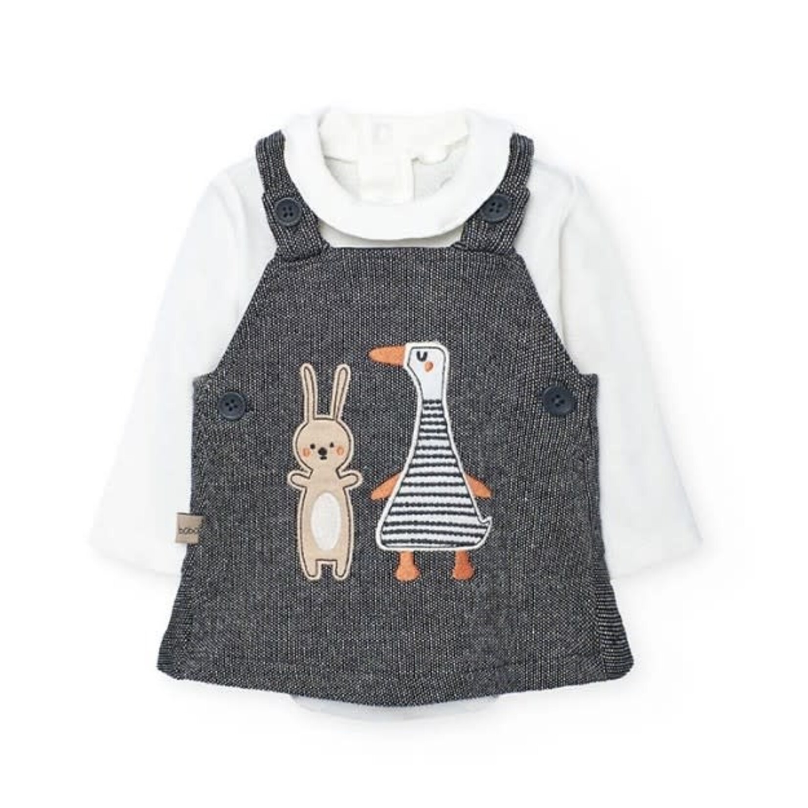 Boboli BOBOLI - Ensemble bébé en maille grise salopette animaux et cache-couche blanc