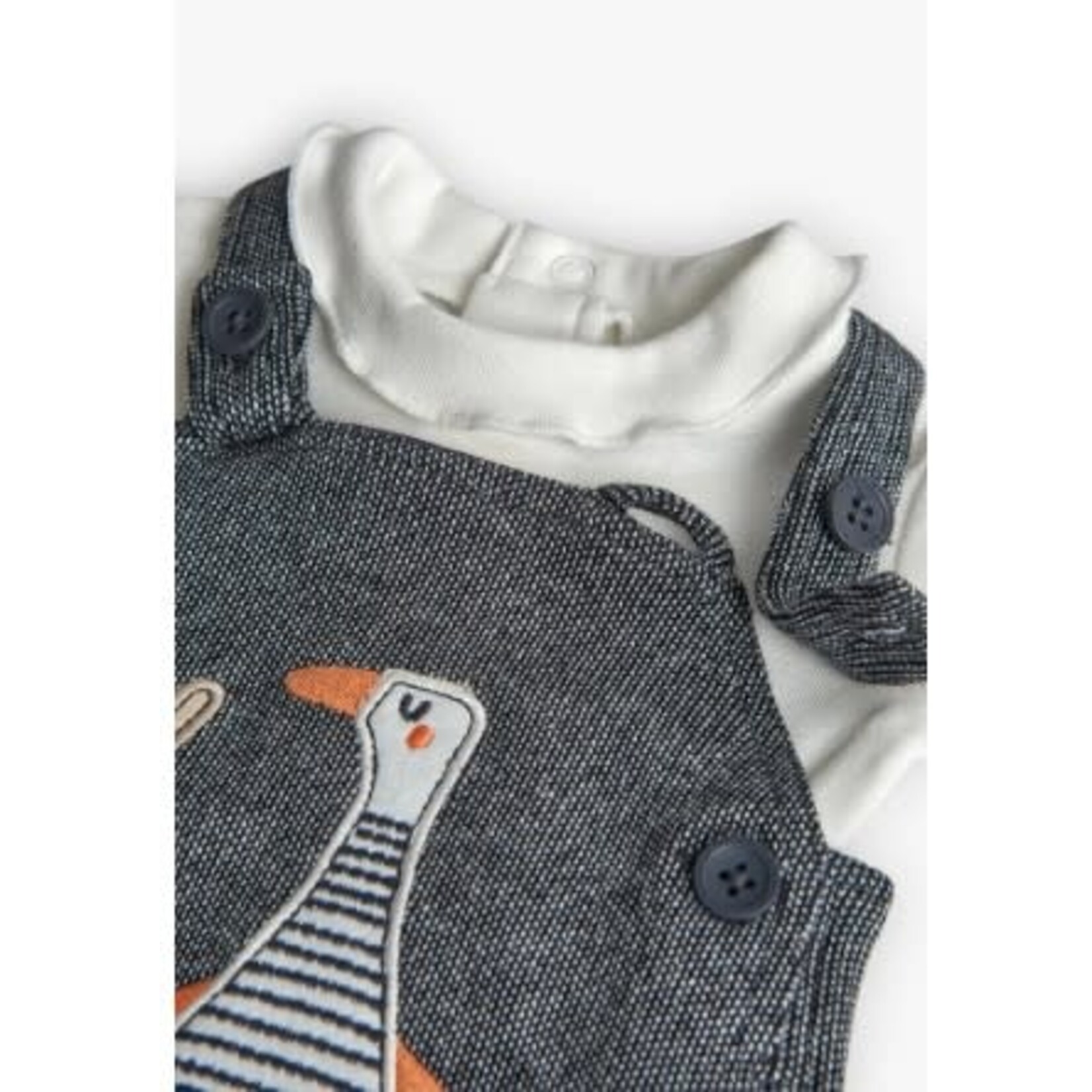 Boboli BOBOLI - Ensemble bébé en maille grise salopette animaux et cache-couche blanc