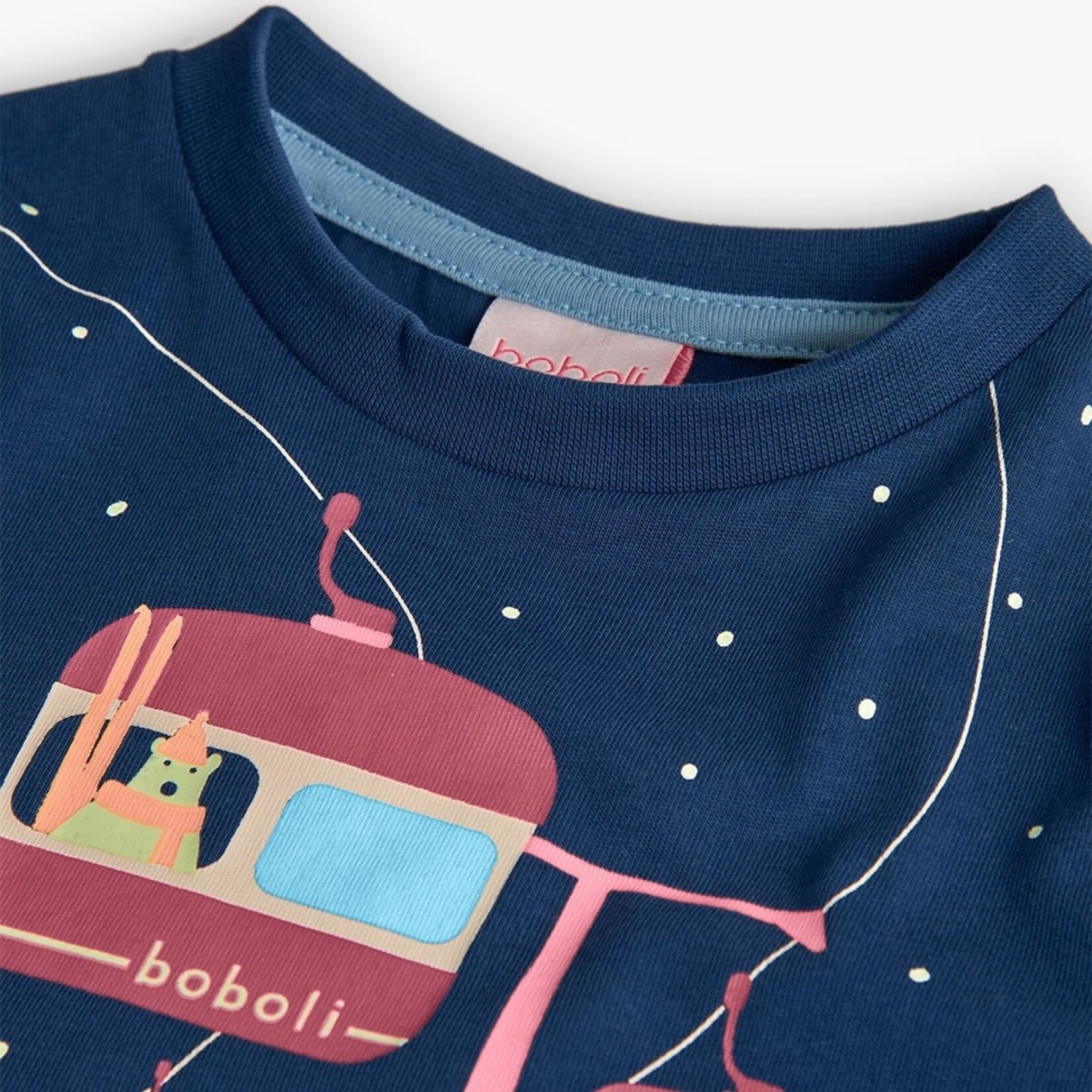 Boboli BOBOLI - Blue Knit Long Sleeved T-Shirt with Cable Car Print