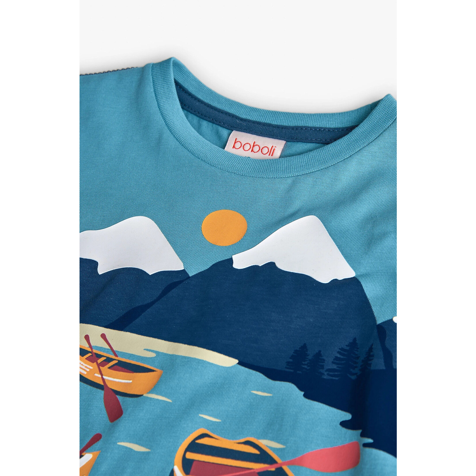 Boboli BOBOLI - T-shirt en à manches longues tricot vert turquoise avec imprimé de lac et montagnes