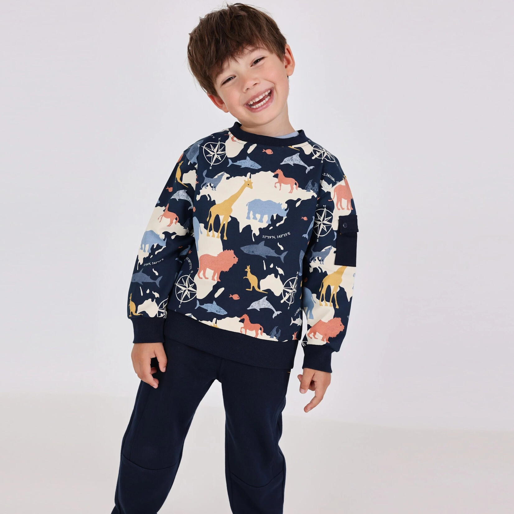 Boboli BOBOLI - Long Sleeved Navy Sweatshirt with Animal Print