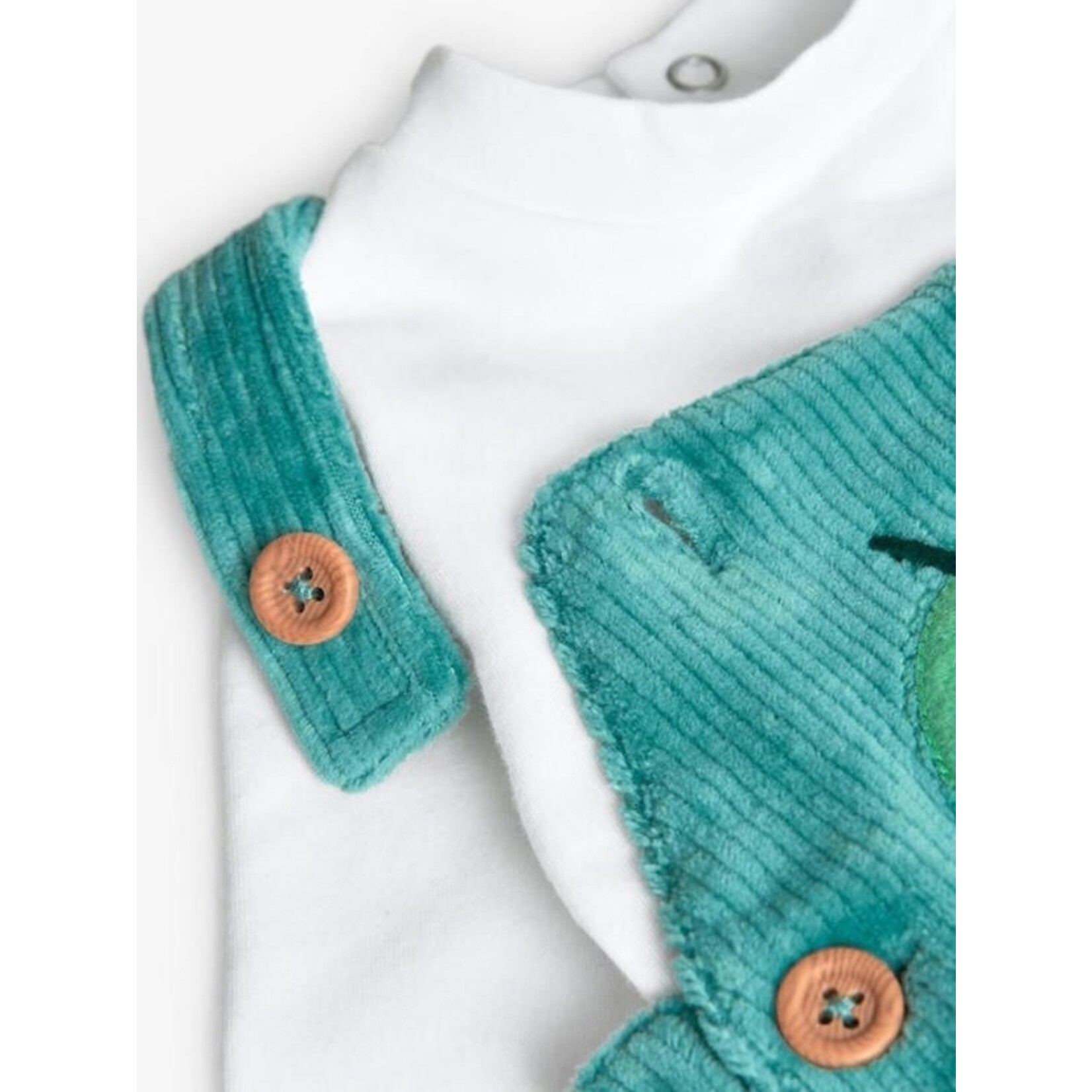 Boboli BOBOLI - Green Corduroy Overalls Set with Squirrel Embroidery and White Long Sleeved T-Shirt