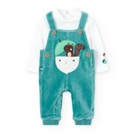 Boboli BOBOLI - Green Corduroy Overalls Set with Squirrel Embroidery and hite long-sleeved T-Shirt