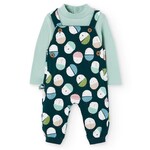 Boboli BOBOLI - Ensemble de salopette avec imprimé de glands et chandail cache-couche sauge à manches longues