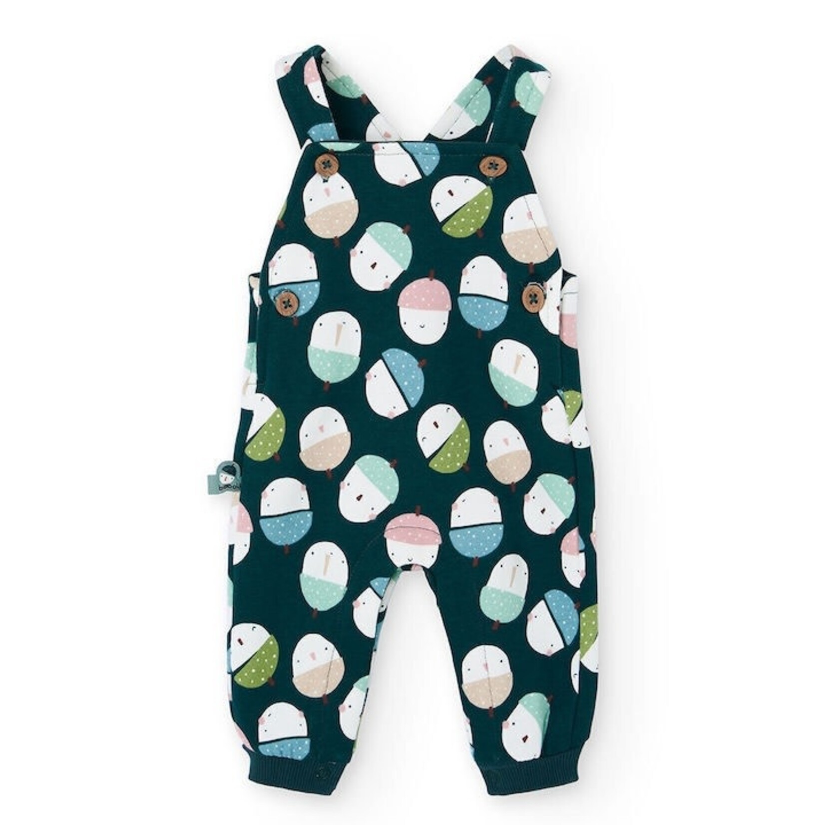 Boboli BOBOLI - Green Overalls Set with Acorn Print and Sage Green Long Sleeved T-Shirt