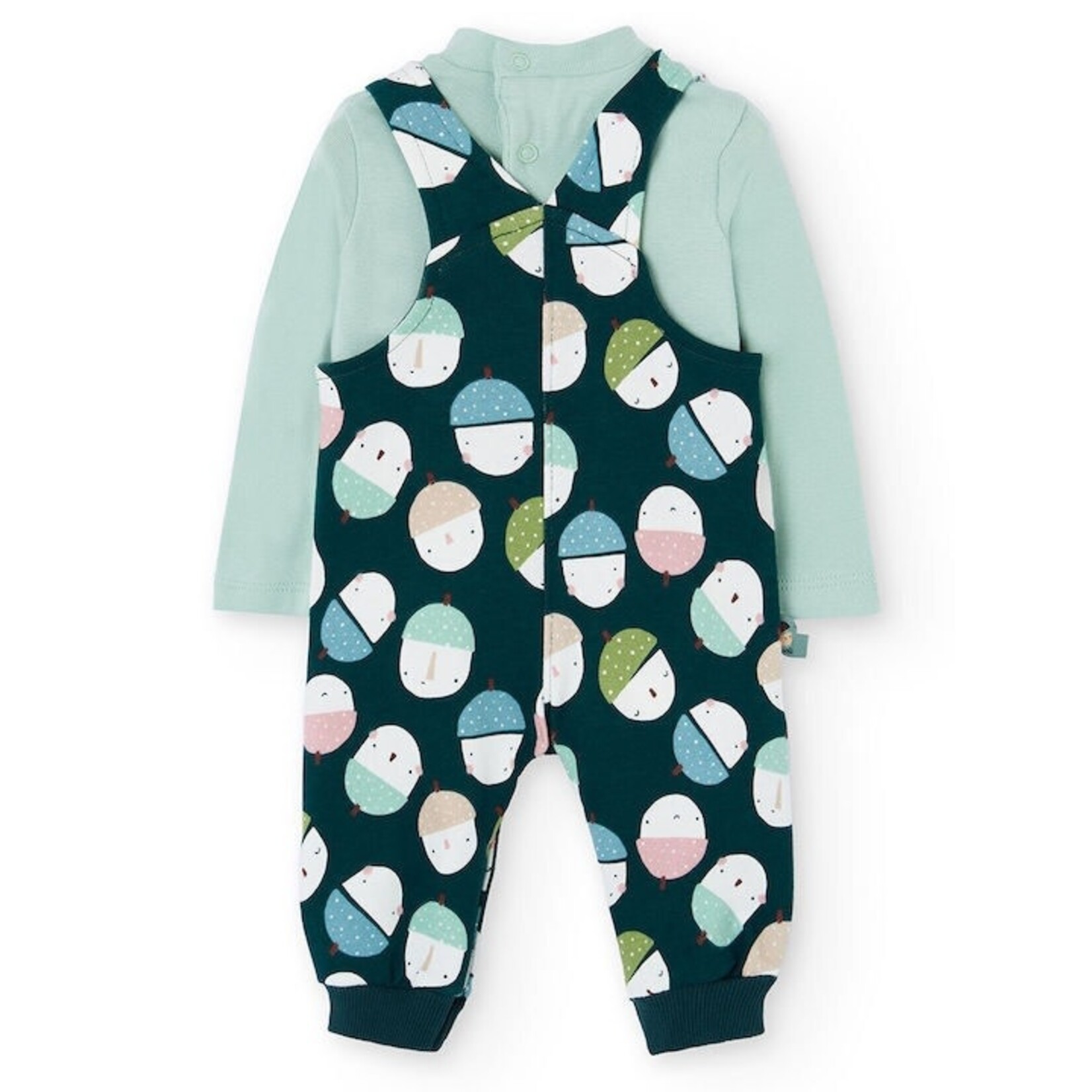Boboli BOBOLI - Ensemble de salopette avec imprimé de glands et chandail cache-couche sauge à manches longues